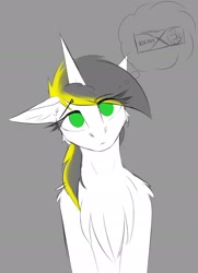 Size: 1600x2210 | Tagged: safe, artist:observerdoz, derpibooru import, oc, oc only, oc:yellowglaze, unicorn, female, gray background, simple background, solo