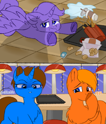 Size: 3000x3500 | Tagged: safe, artist:thieftea, derpibooru import, alicorn, pegasus, pony, unicorn, food, meme