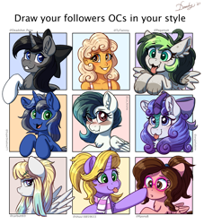 Size: 3815x4197 | Tagged: safe, artist:dandy, derpibooru import, oc, oc only, oc:brave jockey, oc:bree, oc:ethereal pelagia, oc:onyx deadshot, oc:orange delight, oc:silver bolt, dog, dog pony, human, kirin, pegasus, pony, unicorn, absurd resolution, blushing, boop, bow, cute, eye clipping through hair, eyebrows, eyebrows visible through hair, female, glasses, horn, kirin oc, looking at you, mare, ocbetes, pegasus oc, smiling, smiling at you, tongue, tongue out, unicorn oc, wings