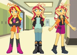 Size: 2889x2073 | Tagged: safe, artist:tat3r_444, derpibooru import, sunset shimmer, better together, equestria girls, equestria girls (movie), friendship games, canterlot high, crossed arms, female, high res, open mouth, self paradox, smiling, triality