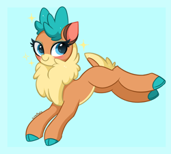 Size: 4920x4432 | Tagged: safe, artist:kittyrosie, derpibooru import, velvet reindeer, deer, reindeer, them's fightin' herds, blushing, chest fluff, commission, doe, female, light blue background, simple background, smiling, sparkles