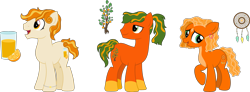 Size: 3373x1248 | Tagged: safe, artist:littlejurnalina, derpibooru import, oc, oc only, oc:orange juice, oc:tangelo, oc:tangerine dream, earth pony, pony, female, male, mare, simple background, stallion, transparent background