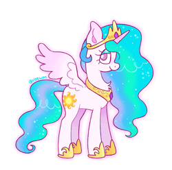 Size: 1009x1000 | Tagged: safe, artist:risswm, derpibooru import, princess celestia, alicorn, pony, chest fluff, female, mare, simple background, smiling, solo, style emulation, white background