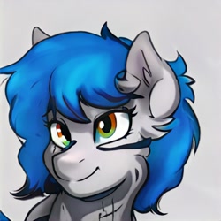 Size: 1024x1024 | Tagged: safe, artist:thisponydoesnotexist, derpibooru import, pony, female, gray background, multicolored eyes, neural network, simple background