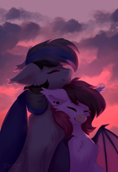 Size: 700x1026 | Tagged: safe, artist:redslipp, derpibooru import, oc, oc only, oc:bree berry, oc:nightglider, bat pony, pony, bat wings, eyes closed, female, wings