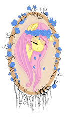 Size: 474x864 | Tagged: safe, artist:starcutx, derpibooru import, fluttershy, pegasus, pony, bust, eyes closed, female, floral head wreath, flower, flower in hair, mare, picture frame, simple background, solo, transparent background