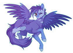 Size: 1024x749 | Tagged: safe, artist:starcutx, derpibooru import, oc, oc only, oc:raindrop, pegasus, pony, female, mare, one eye closed, simple background, solo, spread wings, tongue, tongue out, transparent background, wings, wink