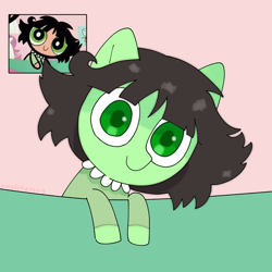 Size: 2048x2048 | Tagged: safe, artist:omelettepony, oc, oc only, oc:anon filly, earth pony, pony, buttercup, female, filly, foal, looking at you, solo, the powerpuff girls