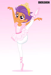 Size: 2480x3595 | Tagged: safe, artist:excelso36, tender taps, human, equestria girls, ballerina, ballet dancing, ballet slippers, blushing, diaper, diaper edit, diaper fetish, equestria girls-ified, eyes closed, girly, humanized, jewelry, lip bite, male, simple background, sissy, tiara, tutu
