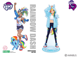 Size: 944x705 | Tagged: safe, derpibooru import, rainbow dash, human, pony, amnibus, clothes, converse, hoodie, humanized, kotobukiya, kotobukiya rainbow dash, leggings, official, shoes, shorts, sports bra