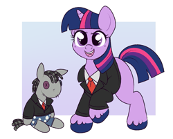 Size: 1013x815 | Tagged: safe, artist:lulubell, derpibooru import, smarty pants, twilight sparkle, pony, unicorn, clothes, female, filly, filly twilight sparkle, foal, secret agent, suit, younger