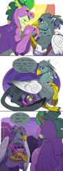 Size: 2200x6000 | Tagged: safe, artist:theartfox2468, derpibooru import, gabby, spike, oc, oc:glinton ash phoenix, dragon, griffon, dialogue, egg, female, interspecies offspring, male, offspring, older, older spike, parent:gabby, parent:spike, parents:spabby, shipping, spabby, speech bubble, story included, straight, winged spike, wings