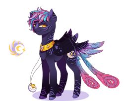 Size: 1280x1051 | Tagged: safe, artist:clown-bread, derpibooru import, oc, oc only, pony, female, magical lesbian spawn, mare, offspring, parent:princess amore, parent:princess luna, peytral, simple background, solo, transparent background, wings