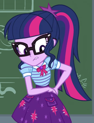 Size: 532x695 | Tagged: safe, derpibooru import, screencap, sci-twi, twilight sparkle, better together, equestria girls, holidays unwrapped, cropped, female, geode of telekinesis, magical geodes, solo, the cider louse fools