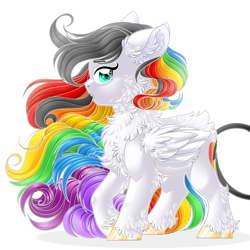 Size: 4251x4251 | Tagged: safe, artist:schokocream, derpibooru import, oc, oc only, oc:lightning bliss, alicorn, pony, alicorn oc, chest fluff, female, horn, mare, multicolored hair, rainbow hair, simple background, unshorn fetlocks, white background, wings