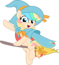 Size: 4585x5000 | Tagged: safe, artist:jhayarr23, derpibooru import, oc, oc only, oc:candy sparkles, candy pony, food pony, original species, absurd resolution, broom, female, flying, flying broomstick, looking at you, mare, open mouth, open smile, simple background, smiling, smiling at you, solo, transparent background