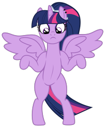 Size: 3992x4853 | Tagged: safe, alternate version, artist:severity-gray, derpibooru import, twilight sparkle, twilight sparkle (alicorn), alicorn, pony, alternate hairstyle, ankha zone, bipedal, eyeshadow, female, makeup, mare, meme, parody, piercing, ponified, ponified meme, ponytail, simple background, solo, spread hooves, spread wings, standing, standing up, transparent background, wide eyes, wings