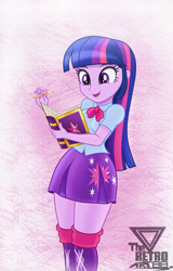 Size: 1350x2109 | Tagged: safe, artist:theretroart88, derpibooru import, twilight sparkle, equestria girls, book, cute, friendship journal, open mouth, pencil, solo, twiabetes