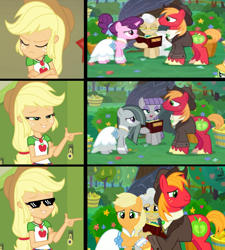 Size: 1808x2008 | Tagged: safe, derpibooru import, edit, edited screencap, screencap, applejack, big macintosh, marble pie, maud pie, mayor mare, sugar belle, better together, equestria girls, holidays unwrapped, the big mac question, applecest, applemac, clothes swap, deal with it, female, hotline bling, incest, male, marblemac, meme, shipping, straight, sugarmac, the cider louse fools