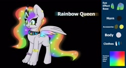 Size: 3500x1896 | Tagged: safe, artist:acersiii, artist:jasmindreasond, derpibooru import, oc, oc only, oc:rainbow queen, alicorn, kirin, pony, sphinx, dark, fanfic, fanfic art, full body, kirin oc, missing cutie mark, pony driland, reference, reference sheet, sphinx oc, wings