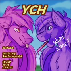 Size: 2500x2500 | Tagged: safe, artist:fkk, derpibooru import, oc, pony, advertisement, commission, food, male, pocky, stallion, your character here