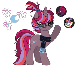 Size: 1128x999 | Tagged: safe, artist:madlilon2051, derpibooru import, moondancer, tempest shadow, pony, base used, clothes, crack ship offspring, eyelashes, female, glasses, magical lesbian spawn, messy mane, offspring, parent:moondancer, parent:tempest shadow, raised hoof, raised leg, scarf, simple background, smiling, transparent background