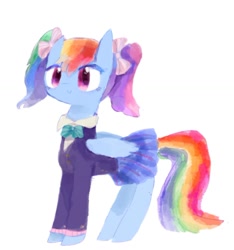 Size: 1024x1093 | Tagged: safe, artist:laurasrxfgcc, derpibooru import, rainbow dash, pegasus, pony, clothes, female, pigtails, simple background, solo, uniform, white background