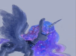 Size: 1208x896 | Tagged: safe, artist:laurasrxfgcc, derpibooru import, princess luna, alicorn, pony, female, simple background, sleeping, solo, spread wings, wings