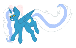 Size: 1244x784 | Tagged: safe, artist:viviennegrimm, derpibooru import, oc, oc only, oc:fleurbelle, alicorn, alicorn oc, bow, female, golden eyes, hair bow, horn, mare, simple background, solo, white background, wings