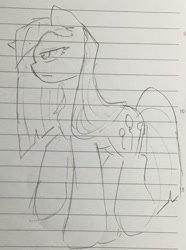 Size: 1378x1851 | Tagged: safe, artist:metaruscarlet, derpibooru import, pinkie pie, earth pony, pony, alternate hairstyle, female, lined paper, mare, pinkamena diane pie, raised hoof, raised leg, sketch, solo, traditional art