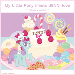 Size: 600x600 | Tagged: safe, derpibooru import, oc, oc:jenni love, bear, pony, bow, bowtie, cake, candy, candy cane, cherry, cookie, cupcake, donut, female, food, hair bow, ice cream, jenni love, lollipop, macaron, mare, pocky, polar bear, strawberry, sweets