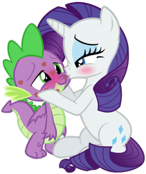 Size: 1095x1298 | Tagged: safe, artist:georgegarza01, derpibooru import, rarity, spike, dragon, pony, unicorn, blushing, cute, female, kiss mark, kissing, lipstick, love, lucky bastard, male, raribetes, rework, romantic, shipping, simple background, sparity, spikabetes, straight, transparent background, vector, winged spike, wings
