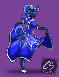 Size: 1024x1326 | Tagged: safe, artist:adhiguna, artist:johnathon-matthews, derpibooru import, princess luna, alicorn, anthro, unguligrade anthro, clothes, commission, deviantart watermark, dress, female, jalisco dress, obtrusive watermark, solo, watermark, wingless, wingless anthro