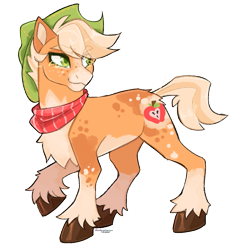 Size: 733x782 | Tagged: safe, artist:dogstoof, derpibooru import, applejack, earth pony, pony, alternate design, bandana, coat markings, colored hooves, cowboy hat, female, hat, kerchief, mare, pale belly, redesign, simple background, smiling, socks (coat marking), solo, transparent background, unshorn fetlocks