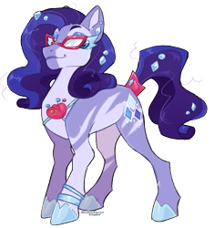 Size: 735x782 | Tagged: safe, artist:dogstoof, derpibooru import, rarity, earth pony, pony, alternate design, coat markings, earth pony rarity, female, gem, glasses, mare, pincushion, race swap, redesign, simple background, smiling, solo, transparent background