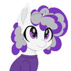 Size: 800x800 | Tagged: safe, artist:manta, oc, oc only, oc:boysenberry, pony, unicorn, animated, blepping, blinking, clothes, cute, horn, male, ocbetes, purple eyes, simple background, solo, sweater, tongue, tongue out, transparent background, two toned mane, white coat