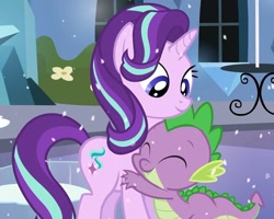 Size: 901x719 | Tagged: safe, edit, edited screencap, screencap, spike, starlight glimmer, the crystalling, cute, duo, hug, sparlight