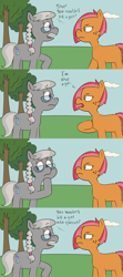 Size: 1920x4320 | Tagged: safe, artist:sveta kuklina, derpibooru import, babs seed, silver spoon, earth pony, pony, blank flank, braid, cloud, comic, female, filly, foal, freckles, glasses, grass, nervous, scared, sky, text, tree