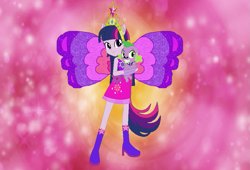 Size: 989x671 | Tagged: safe, artist:selenaede, artist:user15432, derpibooru import, spike, twilight sparkle, twilight sparkle (alicorn), alicorn, dog, human, equestria girls, barely eqg related, base used, big crown thingy, boots, charmix, clothes, crossover, crown, cutie mark, cutie mark on clothes, element of magic, fairy, fairy wings, fairyized, female, gloves, high heel boots, high heels, jewelry, looking at you, magic winx, male, ponied up, purple wings, regalia, shoes, spike the dog, wings, winx, winx club, winxified