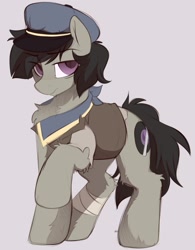 Size: 1250x1600 | Tagged: safe, artist:crimmharmony, derpibooru import, oc, oc only, oc:octave slav, earth pony, pony, gray background, male, simple background, solo