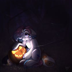 Size: 1938x1938 | Tagged: safe, artist:amishy, derpibooru import, oc, oc only, pony, unicorn, ears, female, floppy ears, halloween, holiday, jack-o-lantern, pumpkin, solo