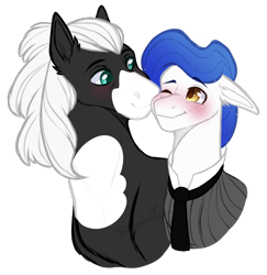 Size: 1130x1164 | Tagged: safe, artist:purplegrim40, derpibooru import, oc, oc only, earth pony, pony, blushing, clothes, ears, floppy ears, kissing, male, stallion