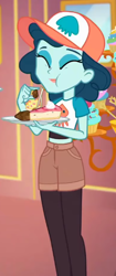 Size: 268x641 | Tagged: safe, derpibooru import, screencap, better together, equestria girls, spring breakdown, cake, cropped, eating, eyes closed, female, food, hat, ink jet, solo