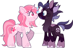 Size: 1600x1061 | Tagged: safe, artist:rohans-ponies, derpibooru import, oc, oc only, oc:crossing heart, oc:spidermoon, earth pony, unicorn, female, mare, simple background, transparent background