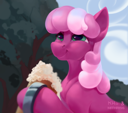 Size: 3337x2955 | Tagged: safe, artist:mithriss, derpibooru import, cheerilee, earth pony, pony, cheeribetes, cloud, cute, female, happy, mare, mug, smiling, solo, tree