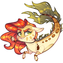 Size: 2268x2268 | Tagged: safe, artist:sylvanaurora, derpibooru import, oc, oc only, merpony, seapony (g4), chibi, commission, fish tail, flowing mane, flowing tail, green eyes, grin, jewelry, necklace, red mane, simple background, smiling, solo, tail, transparent background