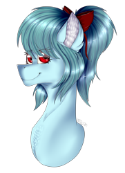 Size: 2766x3810 | Tagged: safe, artist:chazmazda, derpibooru import, oc, oc only, pony, big eyes, bow, bust, bust shot, colored pupils, commission, commissions open, detailed, detailed hair, ears, eye, eye clipping through hair, eyes, female, fluffy, hair bow, highlights, long hair, looking at you, mouth, nose, ponytail, portrait, shade, shading, shine, shiny, shiny eyes, short hair, simple background, smiling, smiling at you, smirk, snoot, solo, starry eyes, transparent background, wave, wavy hair, wingding eyes