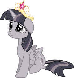 Size: 3547x3712 | Tagged: safe, artist:auburnborbon, artist:wardex101, derpibooru import, edit, twilight sparkle, twilight sparkle (alicorn), alicorn, pony, princess twilight sparkle (episode), big crown thingy, discorded, discorded twilight, ears, element of magic, female, floppy ears, frown, high res, jewelry, mare, regalia, sad, simple background, sitting, solo, transparent background, vector