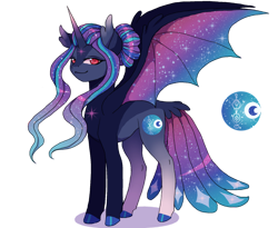 Size: 1280x1051 | Tagged: safe, artist:clown-bread, derpibooru import, oc, oc only, alicorn, bat pony, bat pony alicorn, pony, bat wings, butt wings, clothes, female, hoof polish, horn, simple background, smiling, solo, starry wings, transparent background, wings