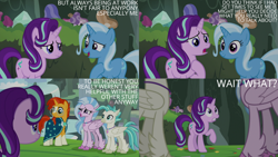 Size: 4400x2475 | Tagged: safe, derpibooru import, edit, edited screencap, editor:quoterific, screencap, silverstream, starlight glimmer, sunburst, terramar, trixie, hippogriff, pony, unicorn, season 9, student counsel, female, male, mare, open mouth, open smile, smiling, stallion